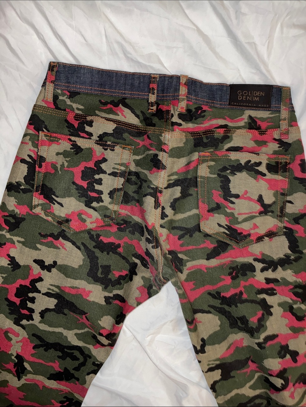 Men's Straight Camo Jeans in Green & Pink - Classic Five-Pocket Style - Picture 3 of 3